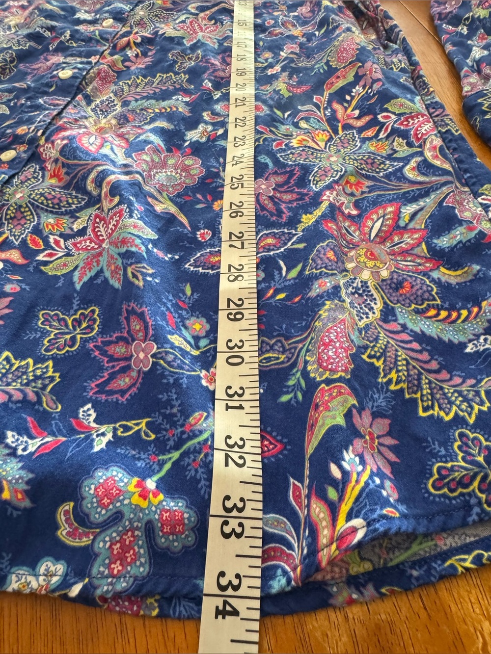 Lauren Ralph Lauren Royal Blue Floral Paisley Button-Down Sleep Shirt Size XL - Picture 7 of 8